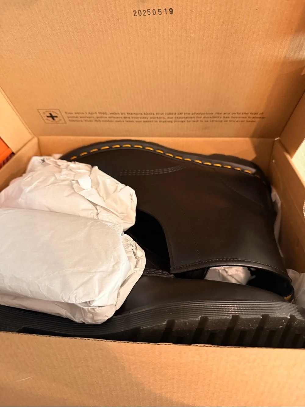 Dr. Martens 1460 Laceless Black Leather Boot with Yellow Stitching